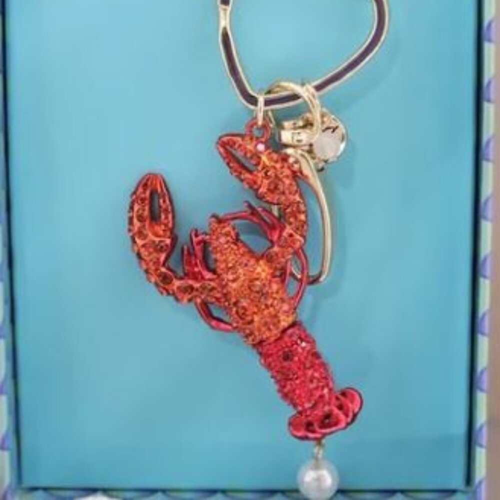Betsey Johnson Red Orange Crystal Lobster Keychain Charm